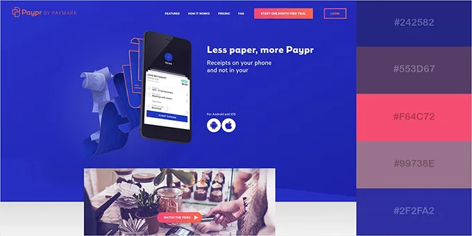 Контрастные акценты и глубокий фон в дизайне сайта Paypr яркая контрастная цветовая схема сайта Paypr